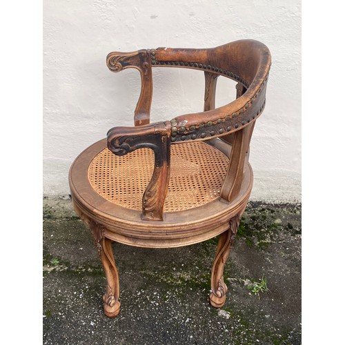 25A - Vintage French Cane Seat Captains Style Chair.