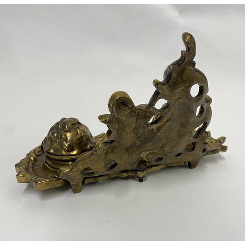 310 - Ornate Brass Cherub Design Double Inkwell 28cm x 17cm x 15cm