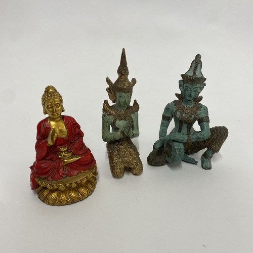 311 - Pair of Small Resin Thai Style Buddha Figurines Along With a Seated Buddha Figurine. Tallest 12cm