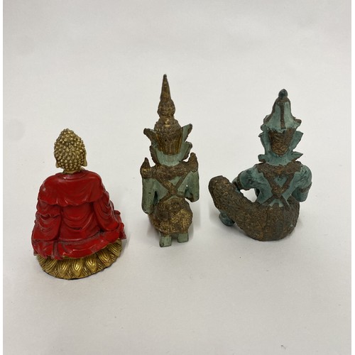 311 - Pair of Small Resin Thai Style Buddha Figurines Along With a Seated Buddha Figurine. Tallest 12cm