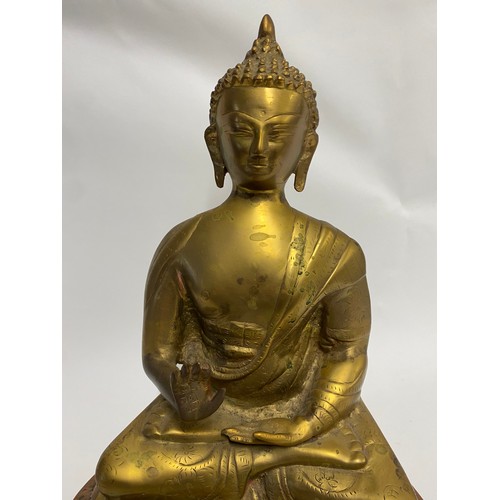 19 - Large  Copper / Brass Seated Buddha Statue 37cm Height