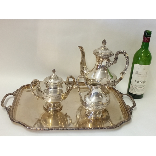 65 - Vintage Quality Wiskerman Silver Plate Coffee Set With Tray.