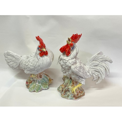 1 - A Pair Of Nice Quality Italian Studio Pottery Chickens A Cockerel And A Hen. 29 cms High. (2)