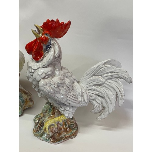 1 - A Pair Of Nice Quality Italian Studio Pottery Chickens A Cockerel And A Hen. 29 cms High. (2)