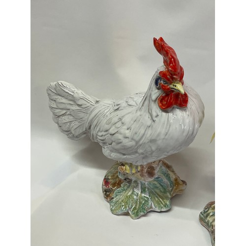 1 - A Pair Of Nice Quality Italian Studio Pottery Chickens A Cockerel And A Hen. 29 cms High. (2)