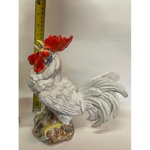 1 - A Pair Of Nice Quality Italian Studio Pottery Chickens A Cockerel And A Hen. 29 cms High. (2)