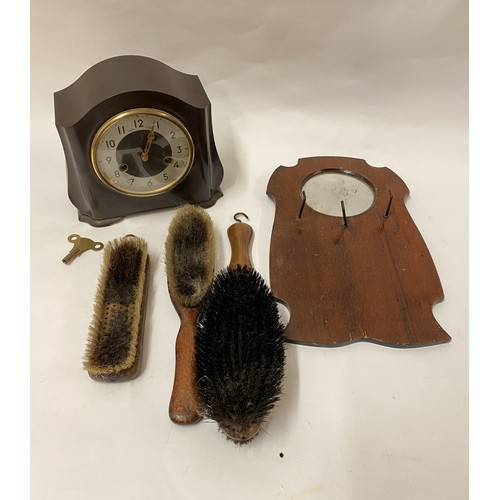 290 - Small Smiths Enfield Mantle Clock Along with a Vintage Three Hanging Brush and Mirror Vanity Set. Cl... 