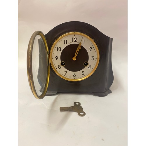 290 - Small Smiths Enfield Mantle Clock Along with a Vintage Three Hanging Brush and Mirror Vanity Set. Cl... 