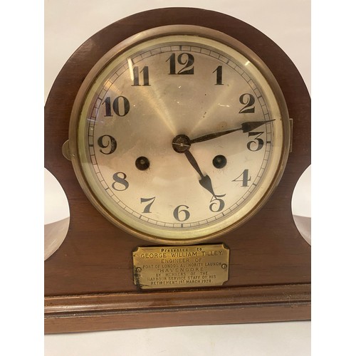 292 - Vintage Presentation Mantle Clock With Plaque. 45cm x 25cm x 13cm