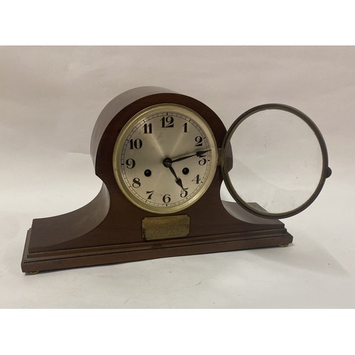 292 - Vintage Presentation Mantle Clock With Plaque. 45cm x 25cm x 13cm