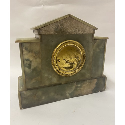 295 - Vintage Green Marble Statement Mantle Clock. 34cm x 29cm x 12cm