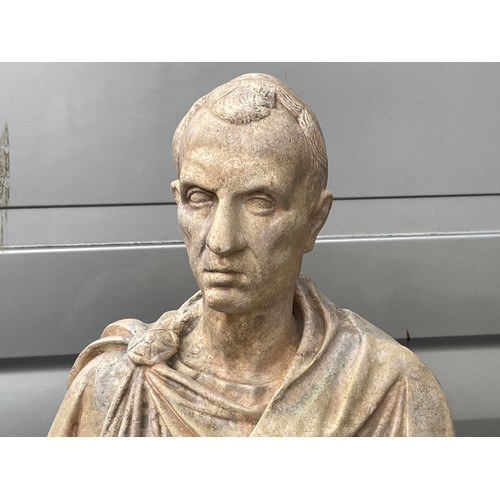 151 - Plaster Bust Model Of Roman Emperor Caesar Mounted On A Plaster Corinthian Style Column 150cms High