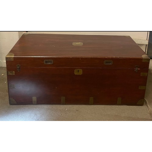 1 - Large Vintage Campaign Style Chest With Brass Decorated Fittings.  142 x 65 x 66 cms