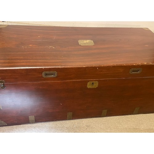 1 - Large Vintage Campaign Style Chest With Brass Decorated Fittings.  142 x 65 x 66 cms