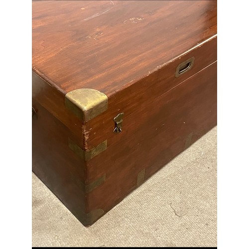 1 - Large Vintage Campaign Style Chest With Brass Decorated Fittings.  142 x 65 x 66 cms