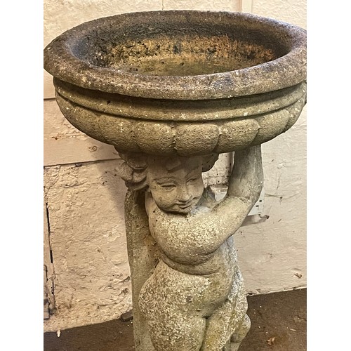 3 - Reconstituted One Piece Cherub Garden Bird  Bath. 50 Cms Diameter X 90cms High