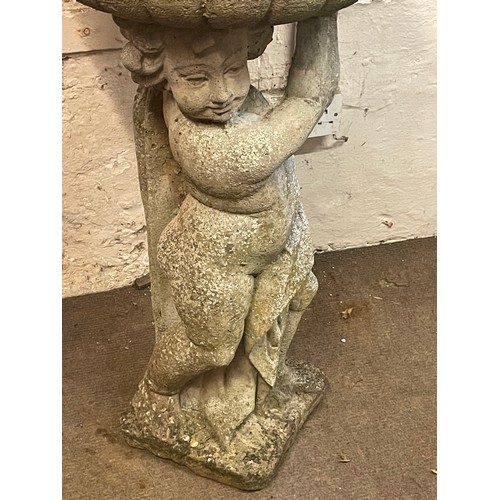 3 - Reconstituted One Piece Cherub Garden Bird  Bath. 50 Cms Diameter X 90cms High