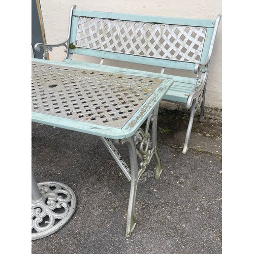 4 - Cast Metal And Wood Garden Set To Include Bench , Table , Stand. (3)