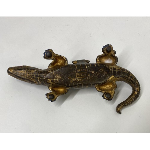 163 - Cast Metal Novelty Crocodile / Alligator Design Trinket Box by Linton 25cm Length