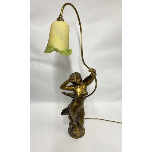 165 - Art Deco Style ‘Movement’ Brass / Bronze Lamp in the Form of an Elegant Lady with Misted Glass Shade... 