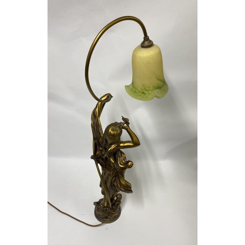 165 - Art Deco Style ‘Movement’ Brass / Bronze Lamp in the Form of an Elegant Lady with Misted Glass Shade... 