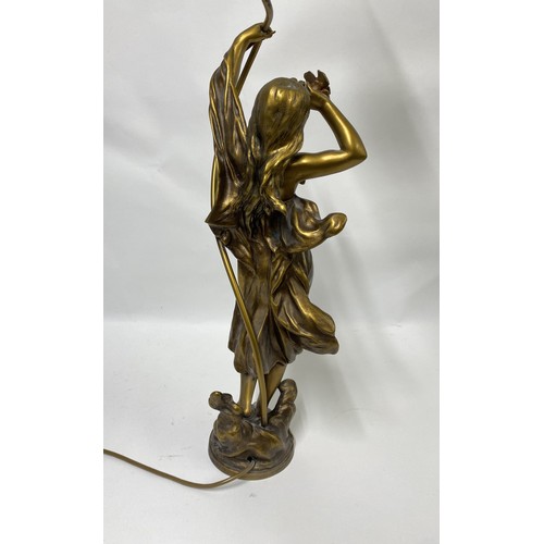 165 - Art Deco Style ‘Movement’ Brass / Bronze Lamp in the Form of an Elegant Lady with Misted Glass Shade... 