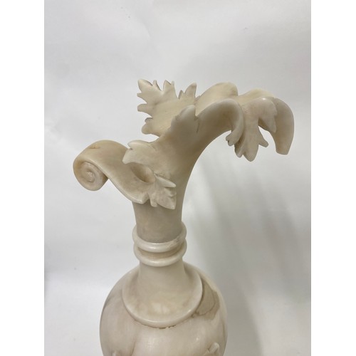 168 - Pair of Alabaster Ewers with Floral Design 44cm Height