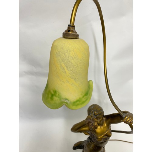 165 - Art Deco Style ‘Movement’ Brass / Bronze Lamp in the Form of an Elegant Lady with Misted Glass Shade... 