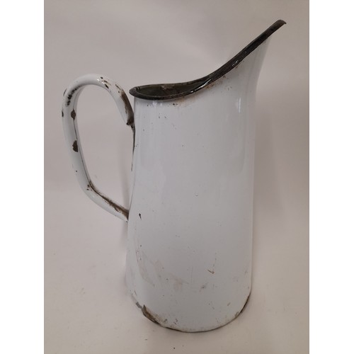 29 - Vintage White Enamel Jug, 28cm high