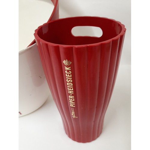 31 - Large red and White Plastic Ice bucket 39cm x 32cm, with a red smaller Ice bucket