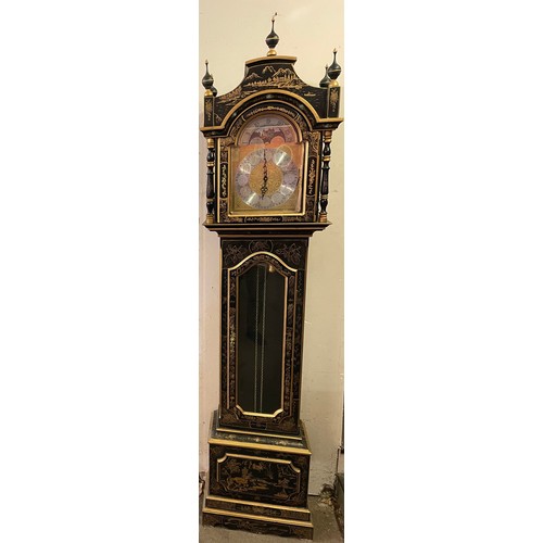 20 - Decorative Chinese Lacquered Long case Clock. 228 x 52 x 29 cms