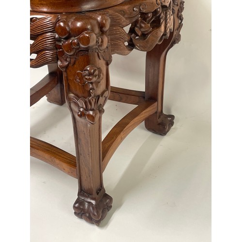 5 - Chinese Marble Top Carved Wood Stand. 50 x 50 x 46 cos