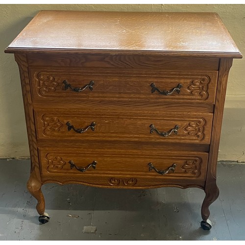 7 - Vintage French Louis Style Chest Of Three Drawers. 75 x 43 X 79 cms