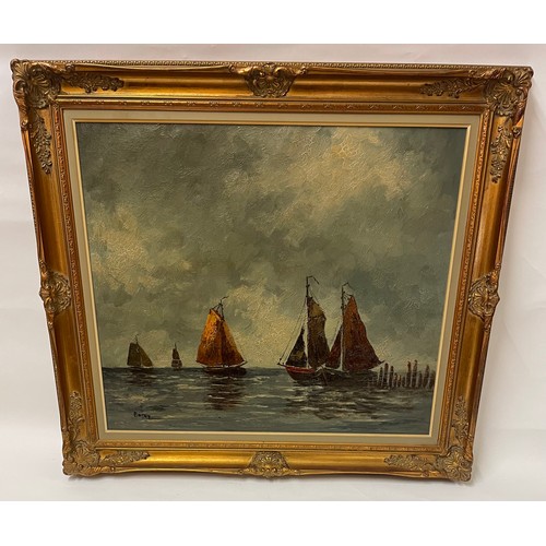 182 - Vintage Continental Oil On Canvas Of A Boating Scene Signed Bottom Left 