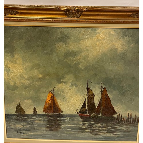 182 - Vintage Continental Oil On Canvas Of A Boating Scene Signed Bottom Left 