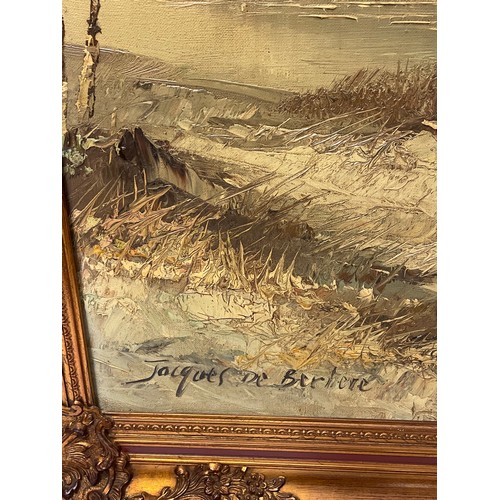 183 - Vintage Continental Oil On Canvas Of A Coastal Scene And Lighthouse Signed Bottom Left . Overall Siz... 