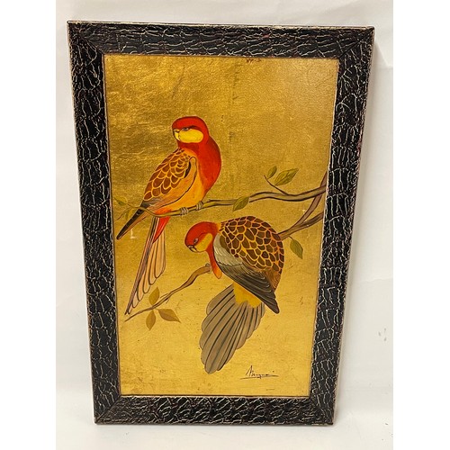 184 - Framed Painting On Board Of Two Birds  signed Bottom Right. 52 x 33 cms