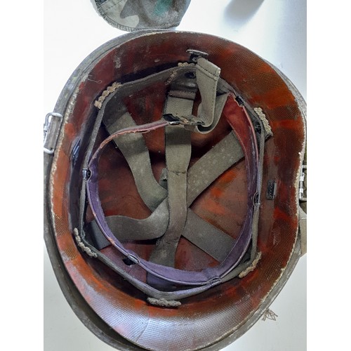 346 - US HELMET, WW2 Or  Korean war helmet with CAPAC Paratrooper liner. With a Comoflage Helmet cover