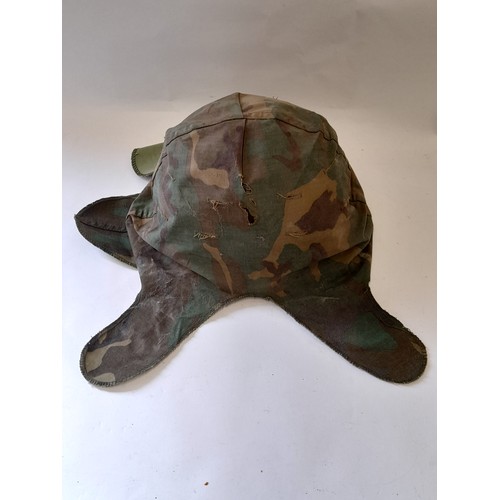 346 - US HELMET, WW2 Or  Korean war helmet with CAPAC Paratrooper liner. With a Comoflage Helmet cover