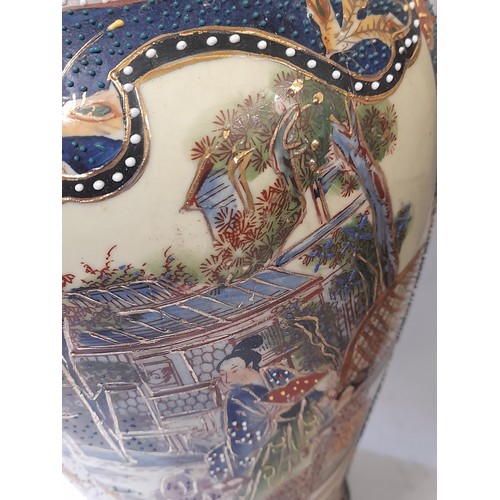 4 - Matching Pair of Oriental Vases depicting Geisha's in a garden, with Elephant head Handles. 46cm hig... 