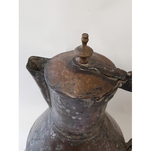 7 - Large Heavy Handmade Vintage Lidded Jug with Brass Finial, 41cm high