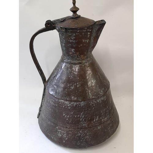 7 - Large Heavy Handmade Vintage Lidded Jug with Brass Finial, 41cm high