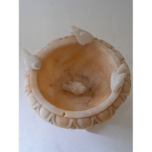 13 - Small Alabaster Urn with bird decoration,8cm high x 12cm. total height with birds 10cm