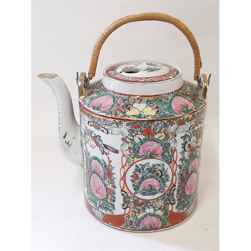 52 - Oriental Tea Pot with double swing handle, 16cm high