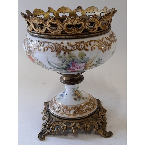 55 - Continental Ceramic Urn Hand painted with gilt brass decoration, 14cm high