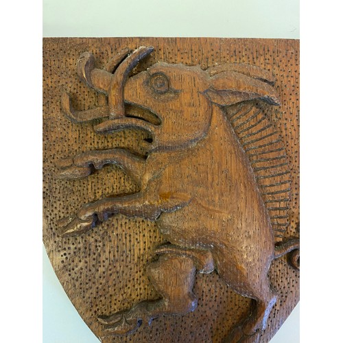 164 - Carved Wood Boar Shield Folk Panel 24.5cm x 20.5cm