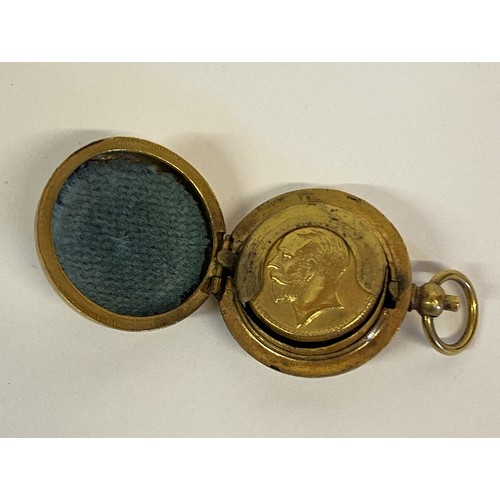 167 - Vintage Decorated Gold Coloured Sovereign Case 3.5cm Diameter