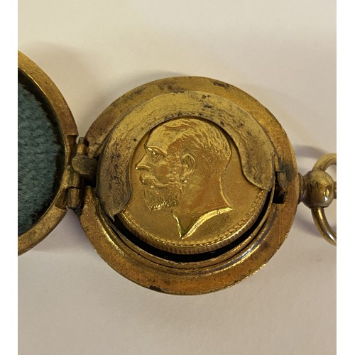 167 - Vintage Decorated Gold Coloured Sovereign Case 3.5cm Diameter