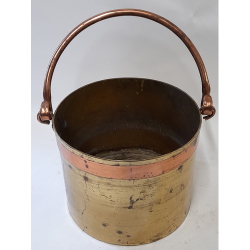 59 - Small Bass Bucket with copper banding and handle, 21cm x 16cm plus handle