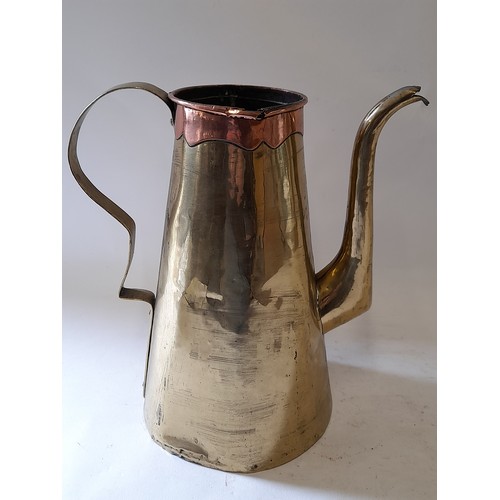 68 - Tall Brass Copper Jug with Copper detail to top, 28cm high